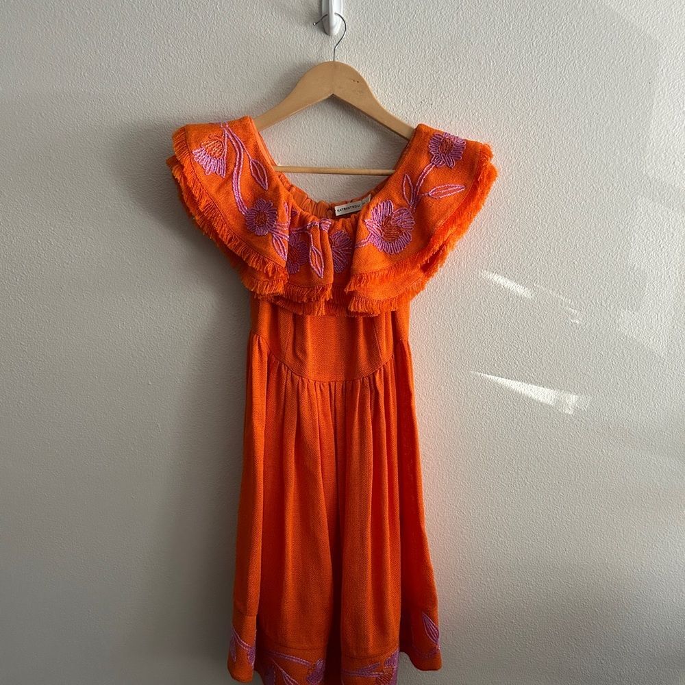 Mary Katrantzou Orange Dress with Pinky/Purple Embroidery